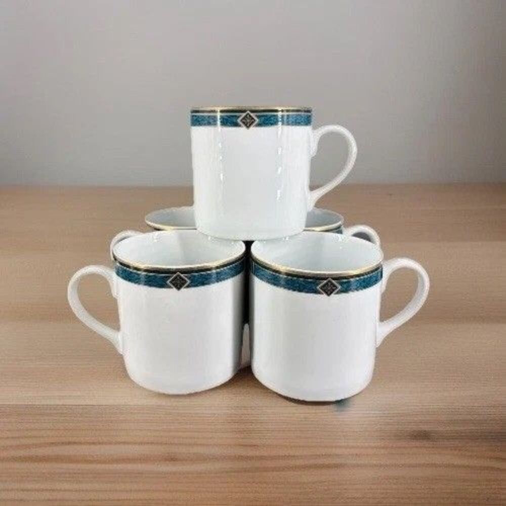 Wedgwood Embassy Collection Kenyon Mug Teal / Gold Trim - Neo Deco Style Set 5